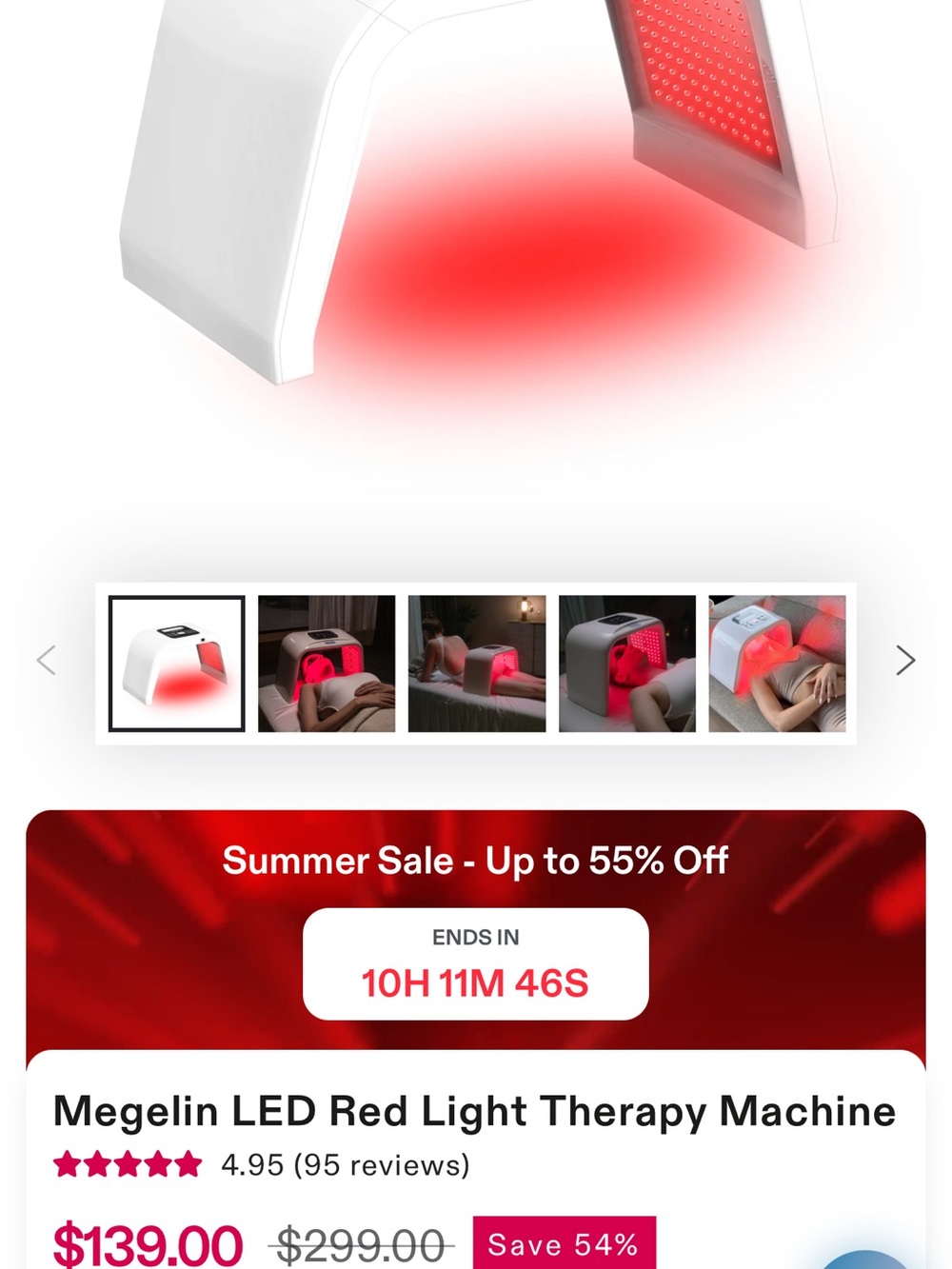 LED Light Therapy Machine - White with Red Light - Picture 2 of 7